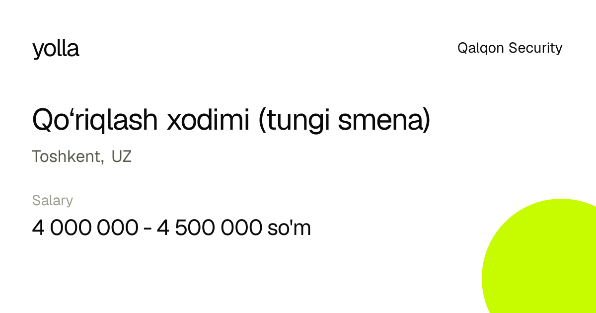 Qo‘riqlash xodimi (tungi smena)